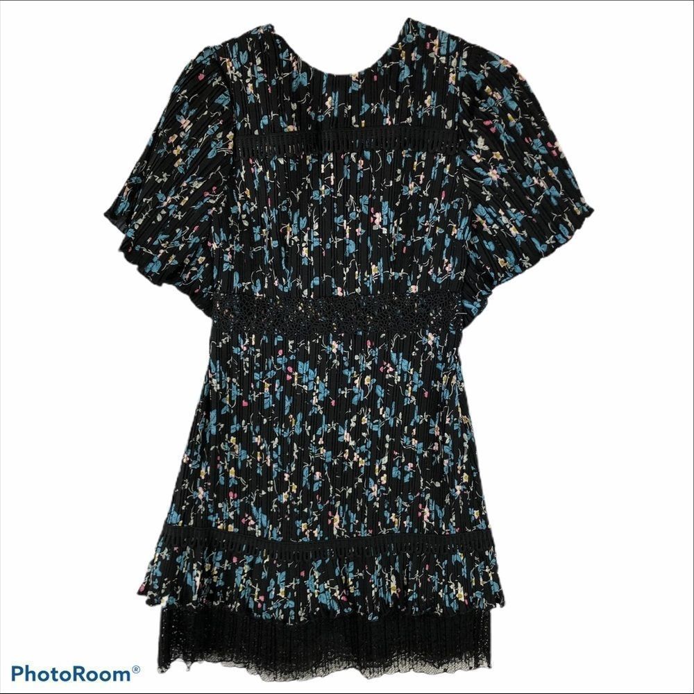 Chelsea28 black floral pleated Lace minidress XS